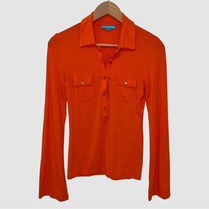 Melissa Odobash Orange Flare Sleeve Collared Top S ($160)